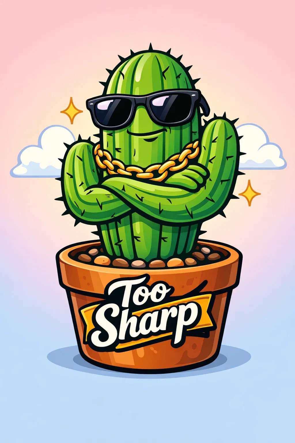 Cactus Gangster avec Lunettes et Chaîne en Or