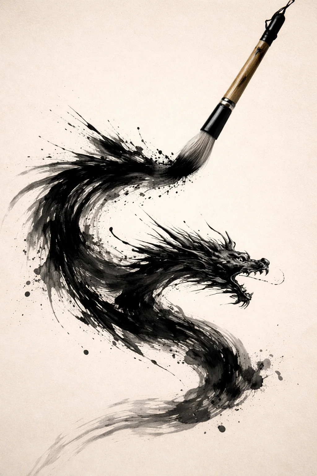 Dragon peint à l’encre avec un pinceau de calligraphie
