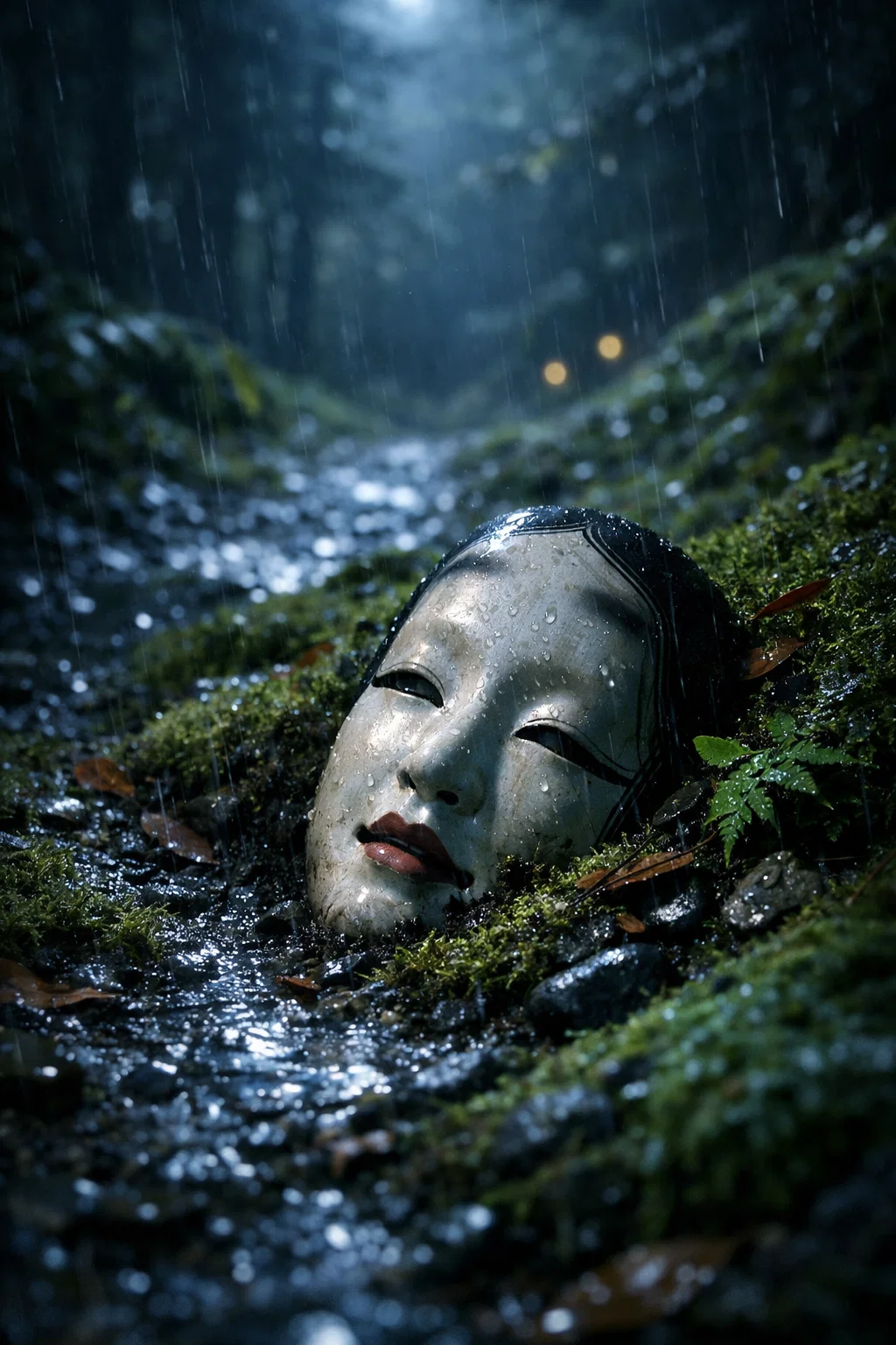 Masque Noh Perdu sous la Pluie