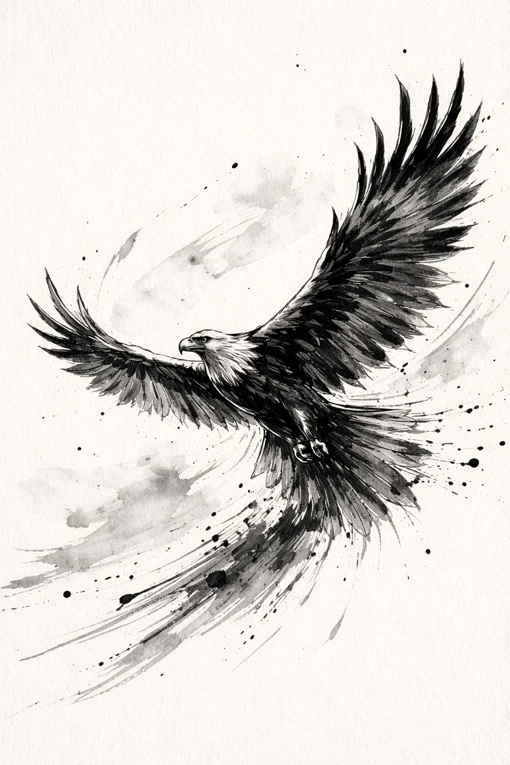 Aigle en vol dessin à l’encre noir et blanc
