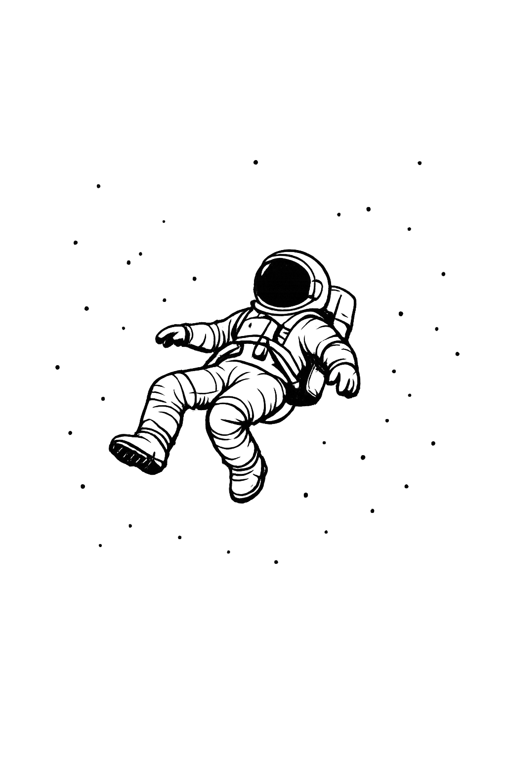 Astronaute flottant dans l’espace dessin minimaliste