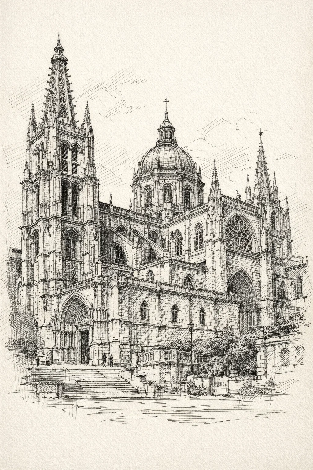 Cathédrale gothique dessin architectural au trait