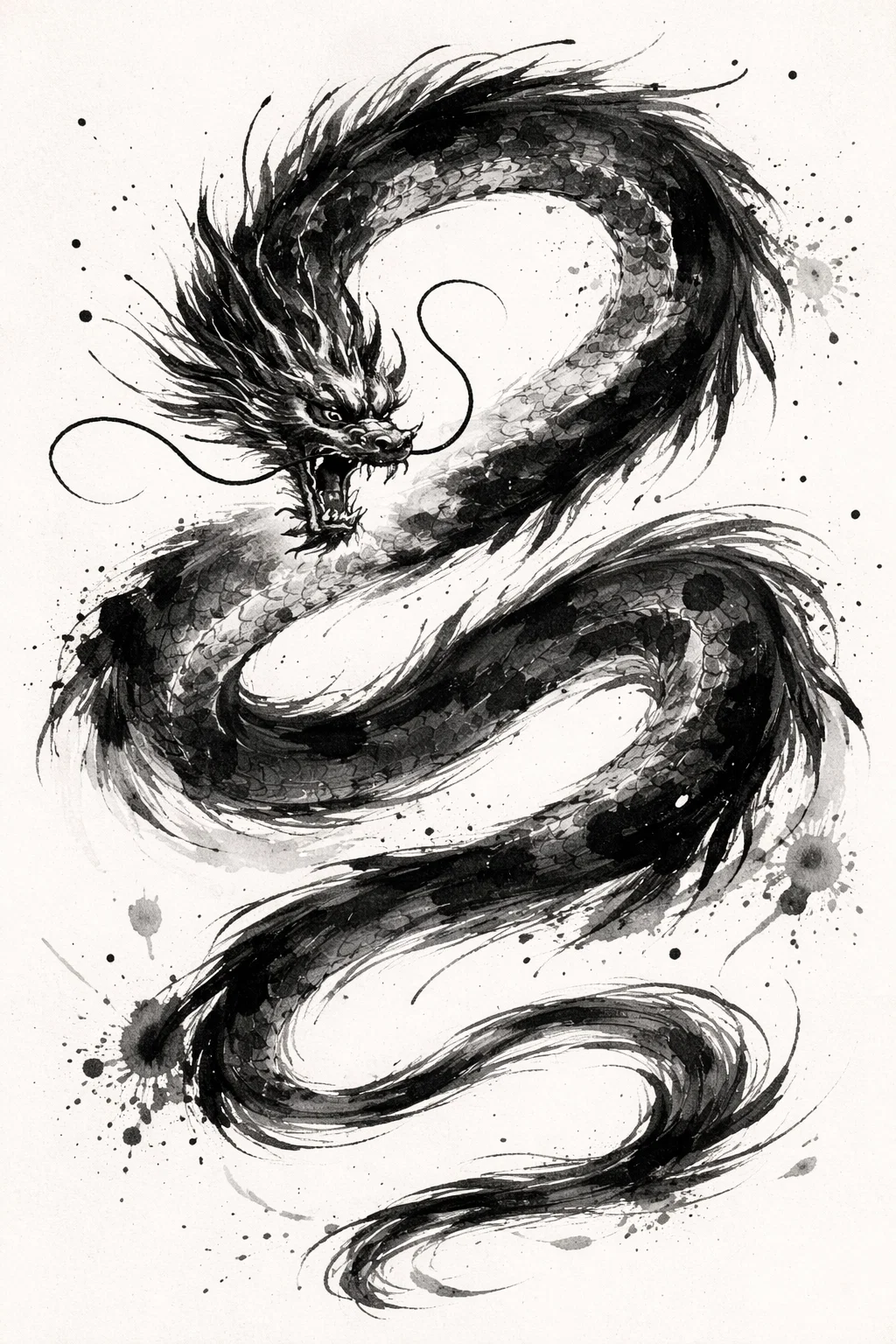 Dragon asiatique serpent dessin à l’encre