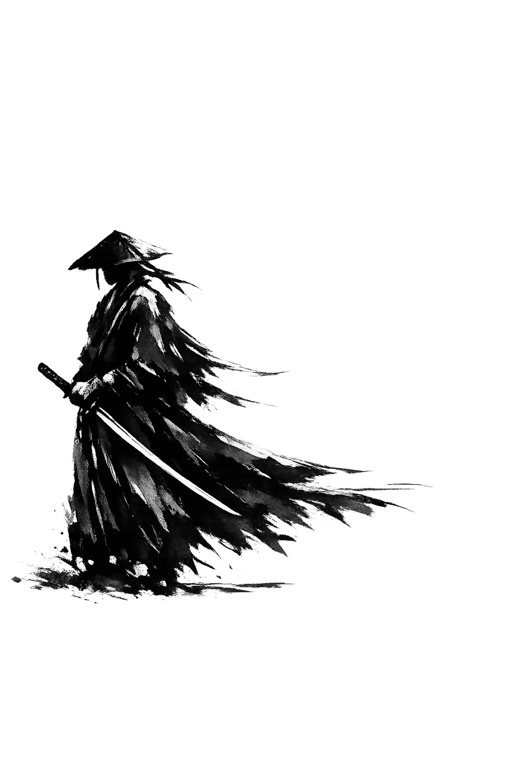 Samouraï dessin à l’encre noir et blanc