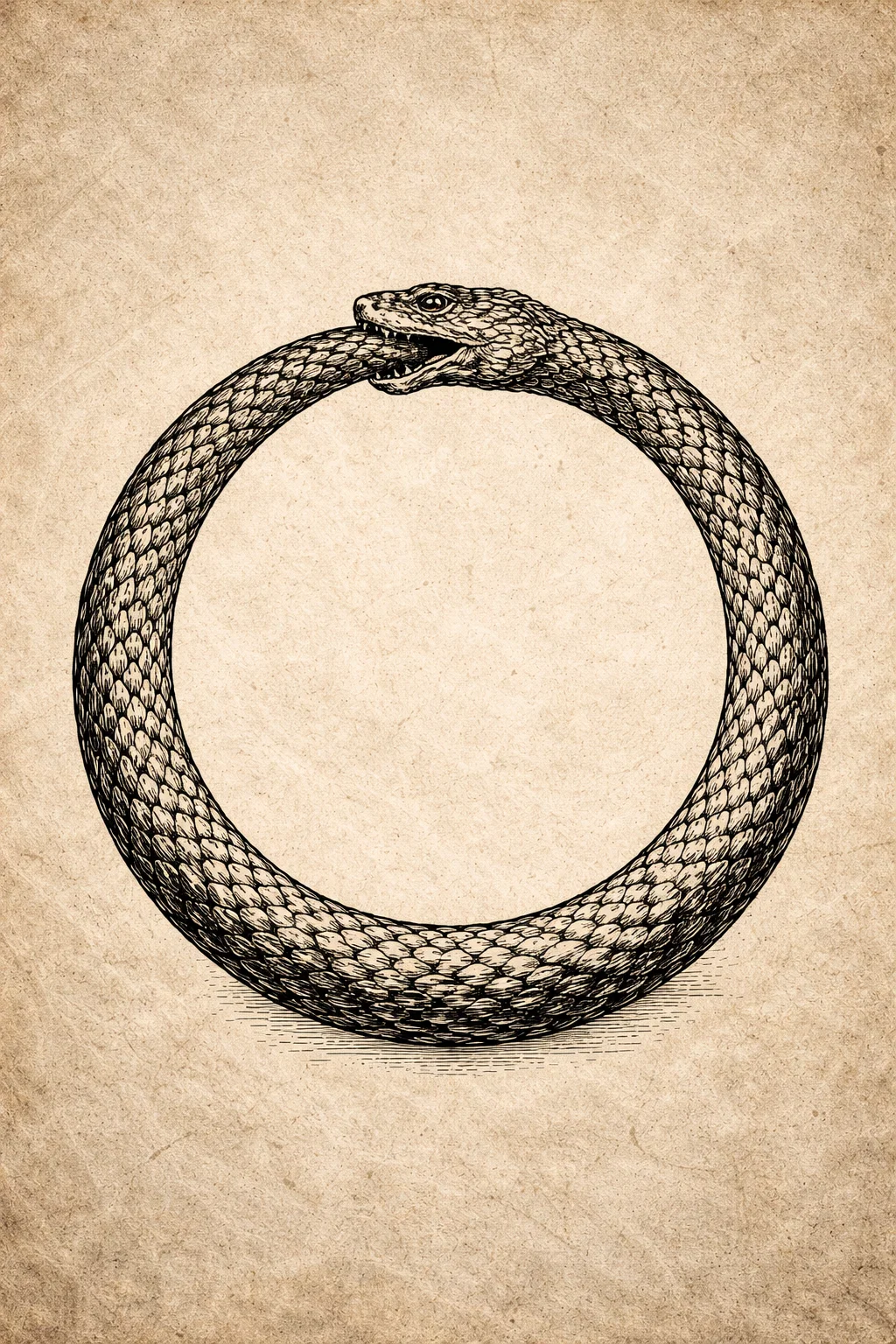 Serpent enroulé sur parchemin dessin noir et blanc