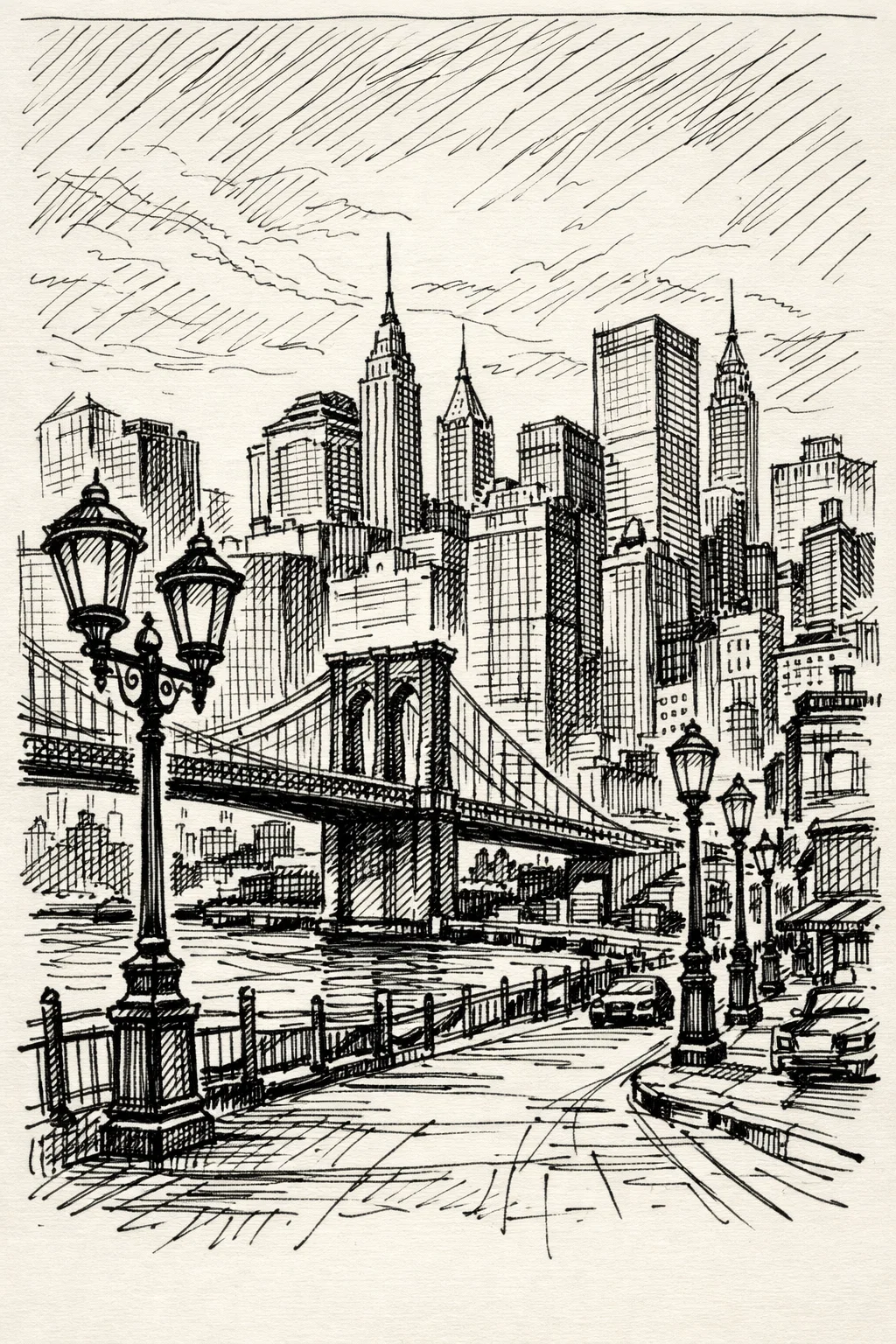 Ville dessin croquis noir et blanc