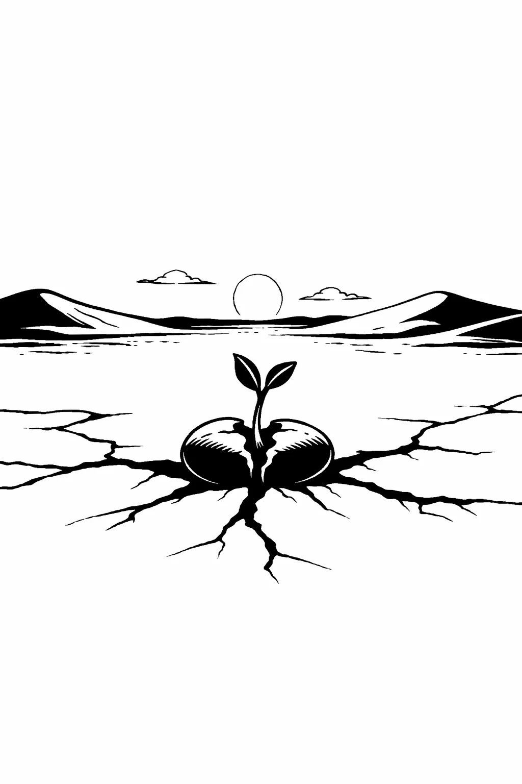 Jeune plante poussant à travers un sol fissuré