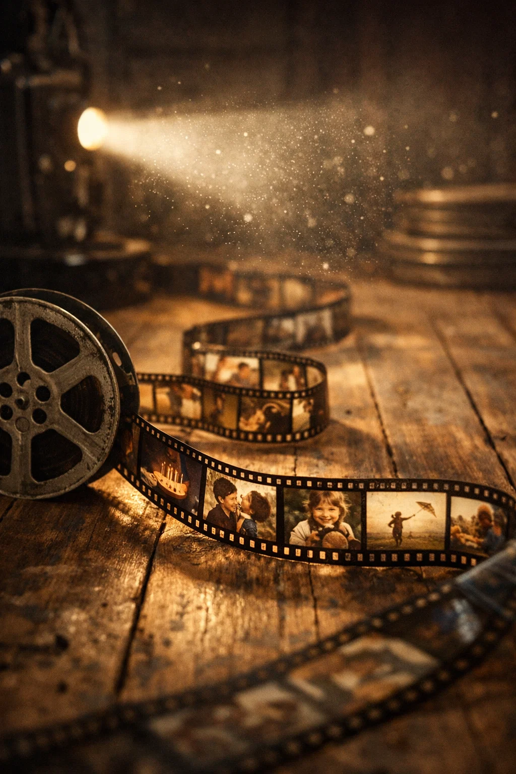 Pellicule de film ancienne éclairée par un projecteur