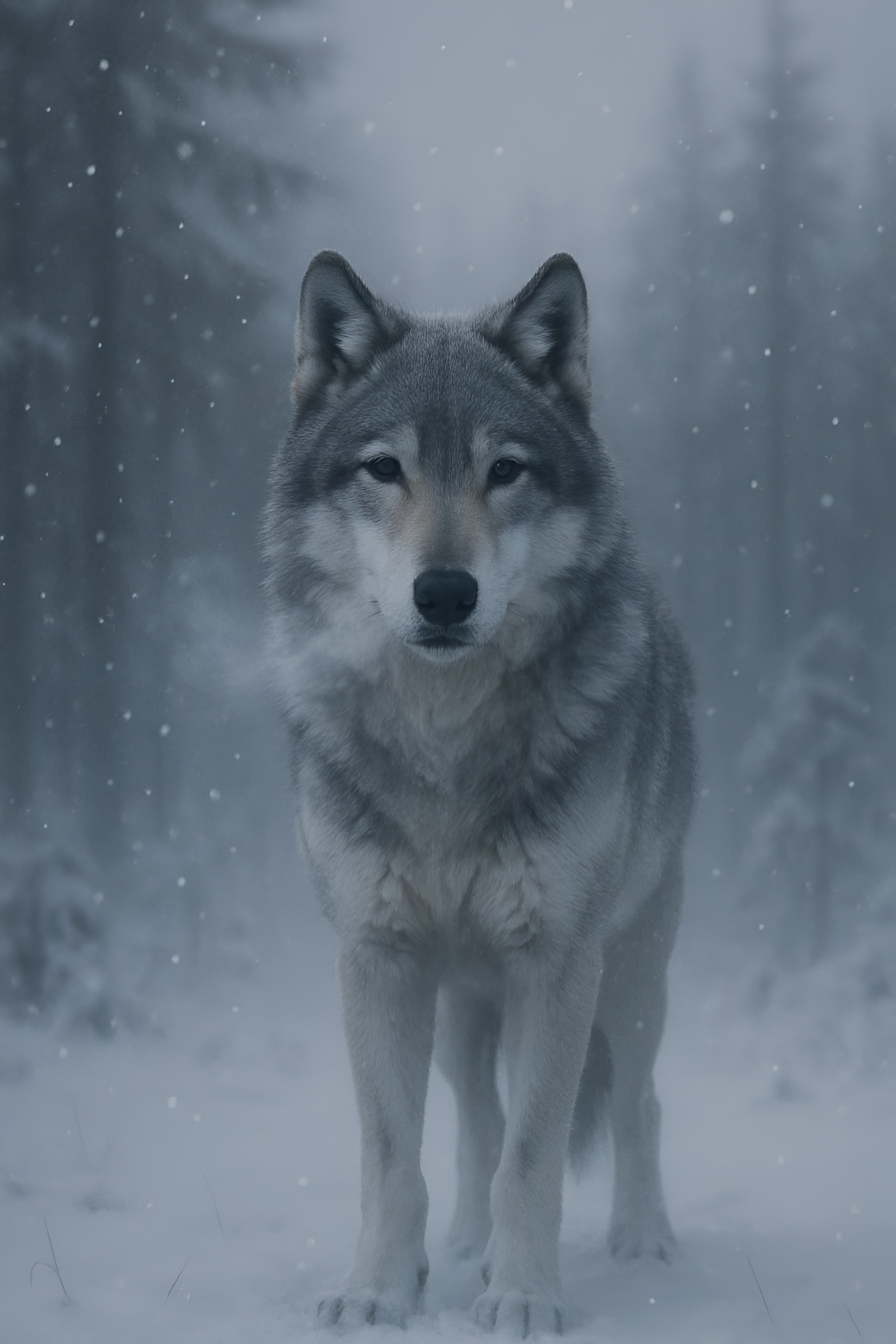 Loup gris dans une forêt enneigée sous la neige