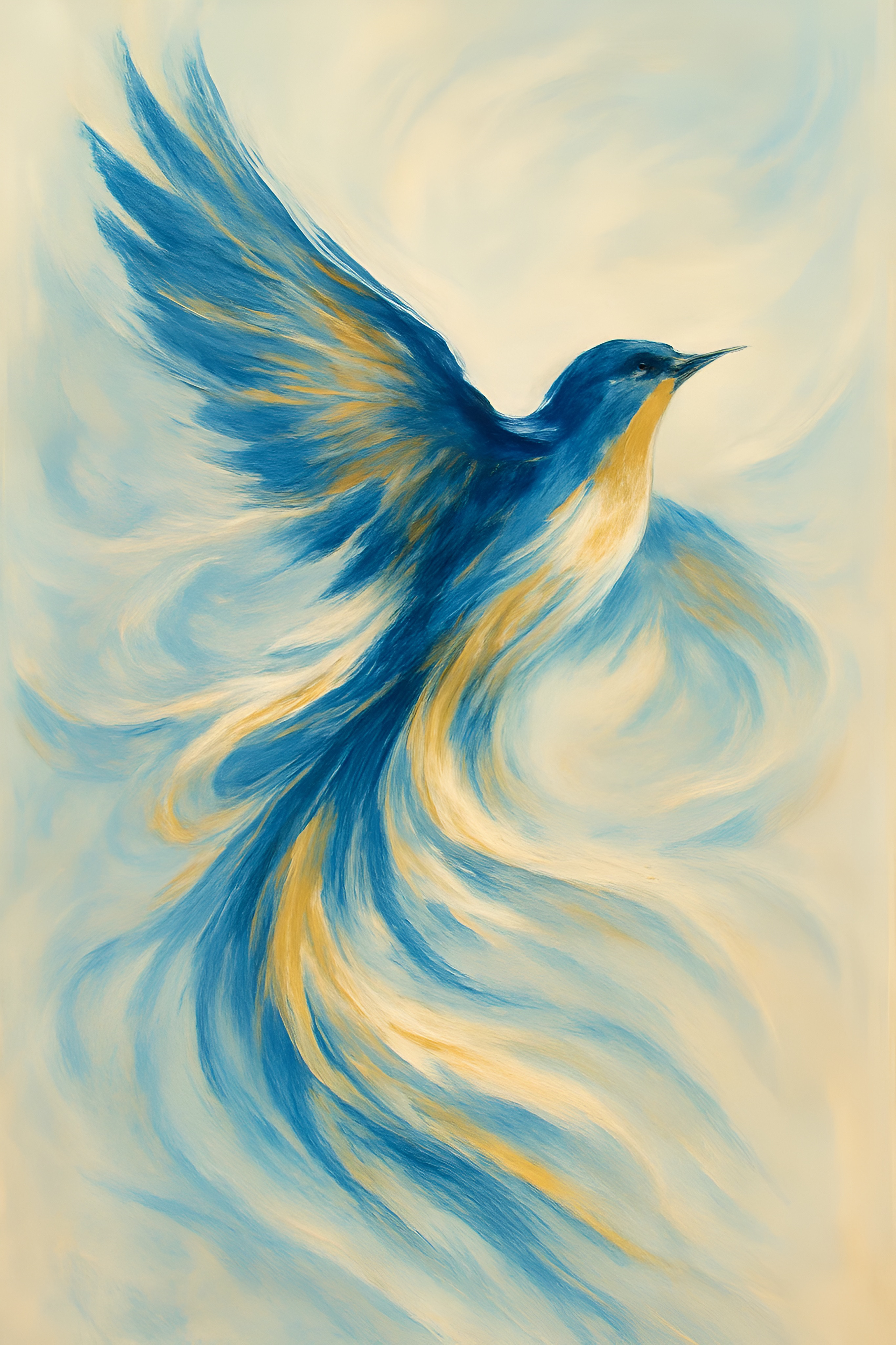 Oiseau bleu aux plumes lumineuses en mouvement abstrait