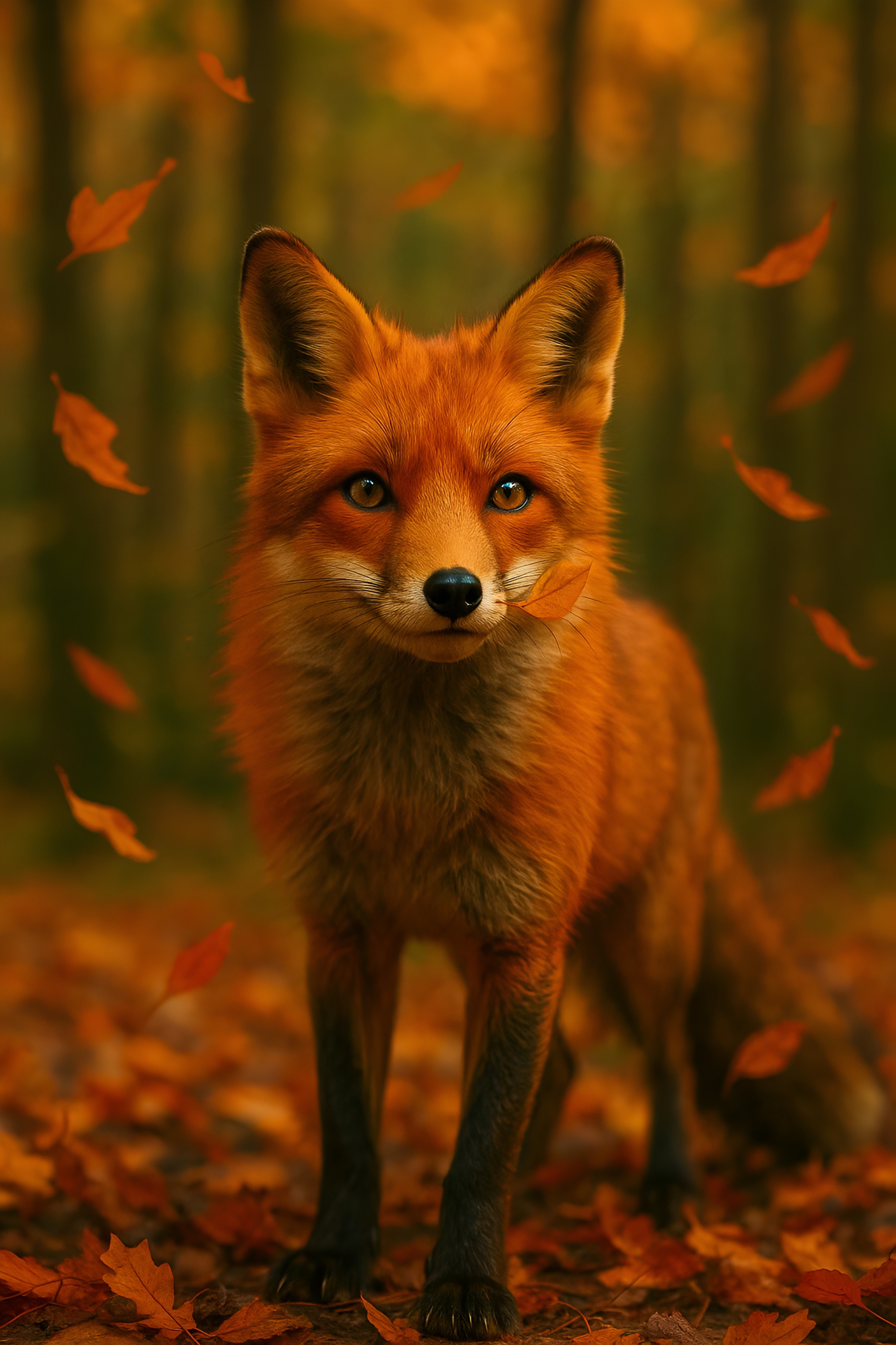 Renard roux dans une forêt d’automne
