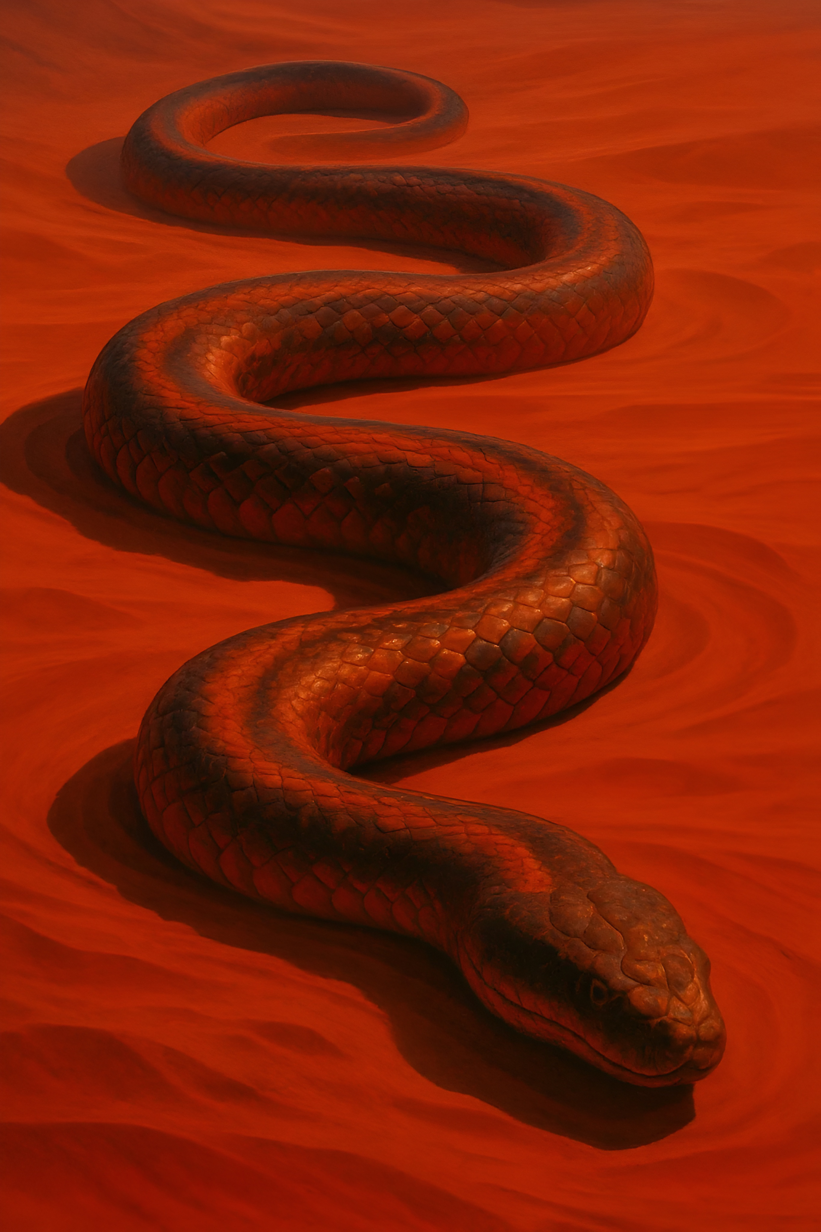 Serpent rouge sur du sable rouge