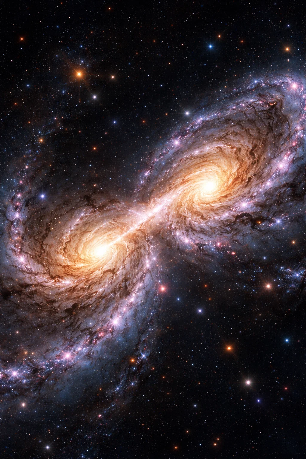 Collision de deux galaxies dans l’espace