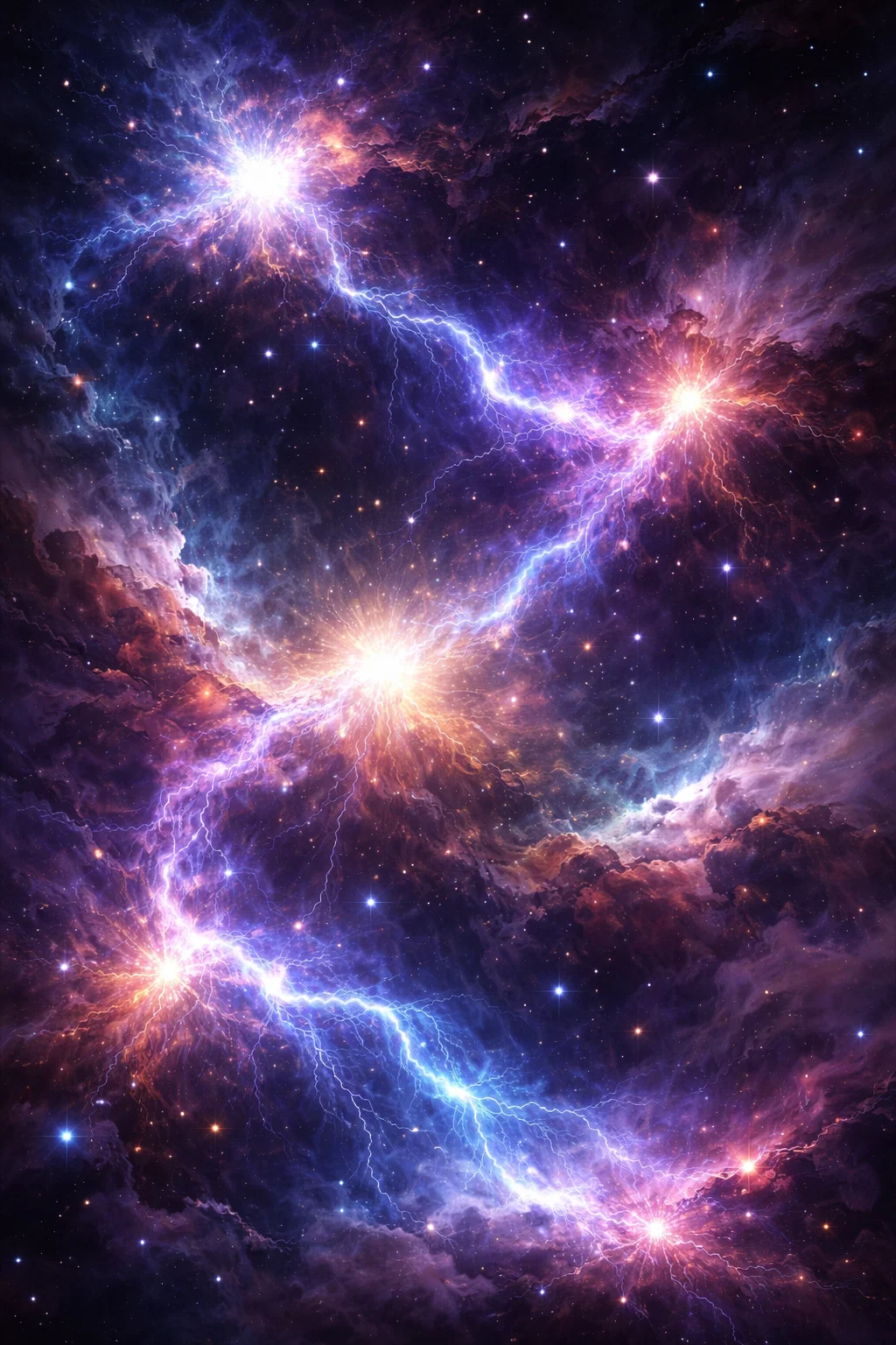 Orage cosmique avec éclairs dans les nuages de l’espace