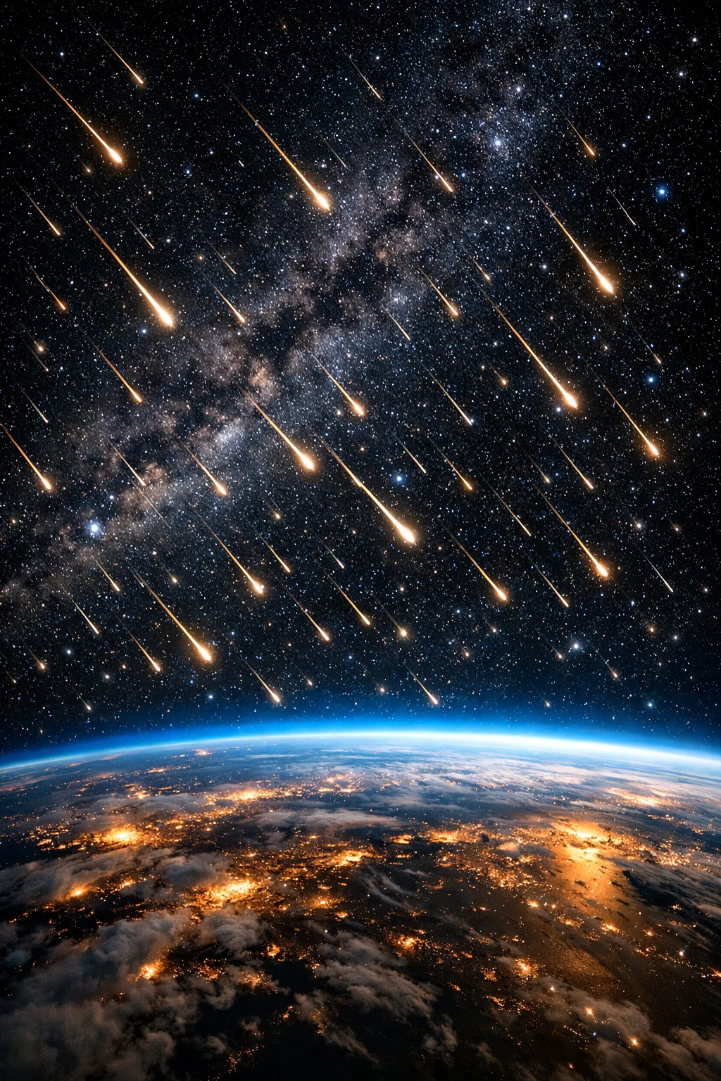 Pluie de météorites au dessus de la planète Terre
