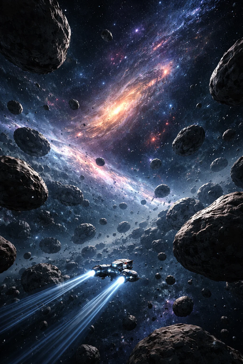 Vaisseau spatial dans un champ d’astéroïdes