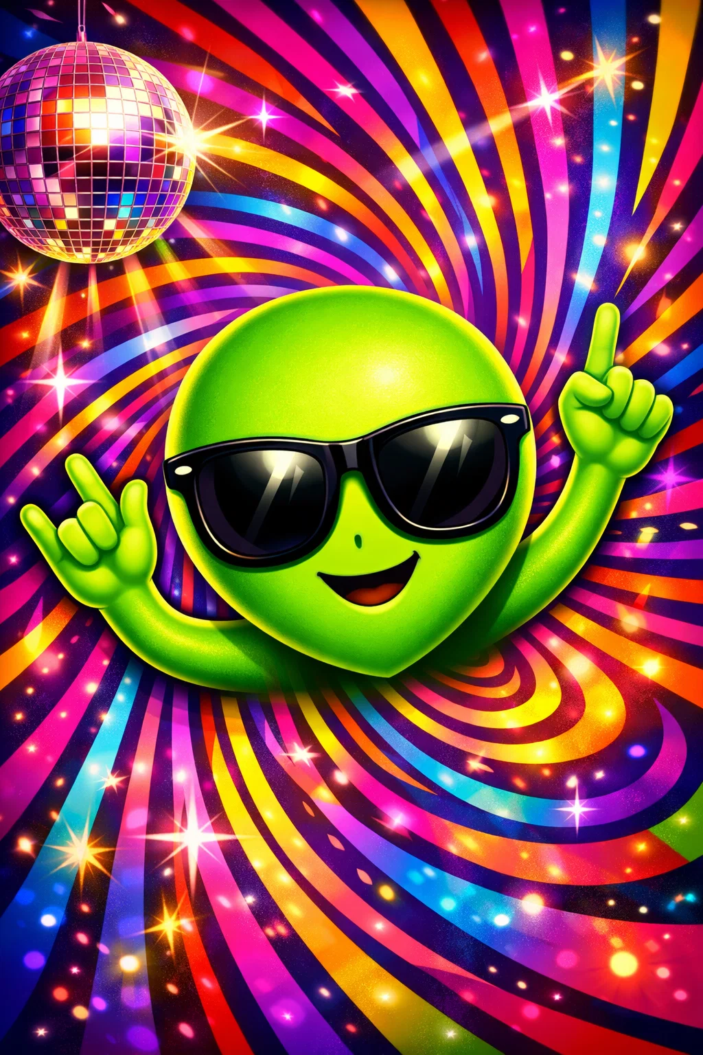 Alien emoji avec lunettes de soleil dans ambiance disco