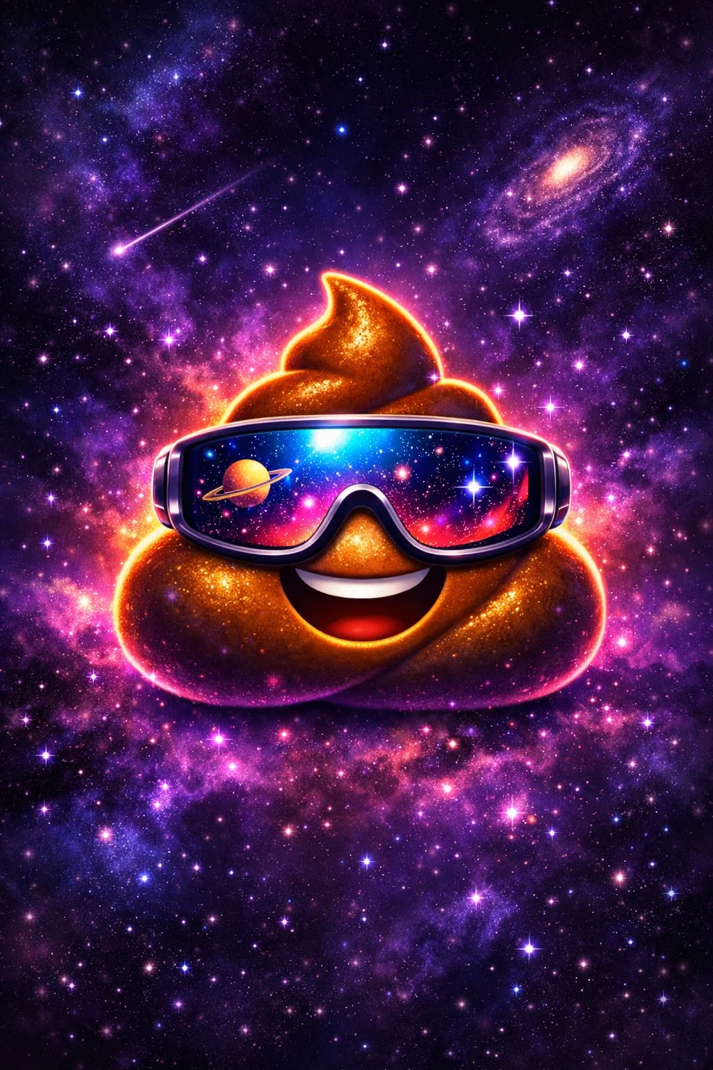 Emoji caca avec lunettes galaxie dans l’espace