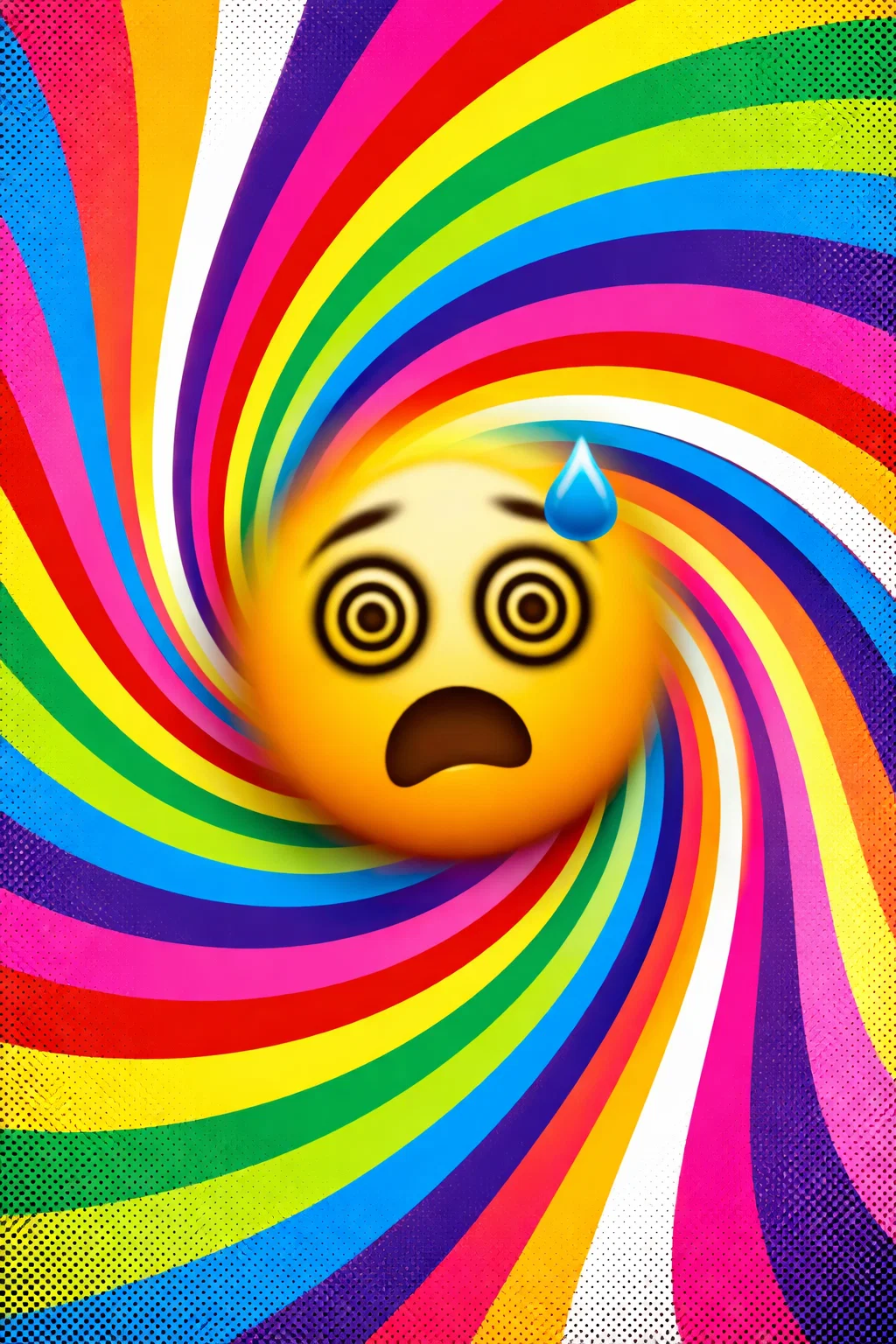 Emoji surpris dans un tourbillon arc en ciel