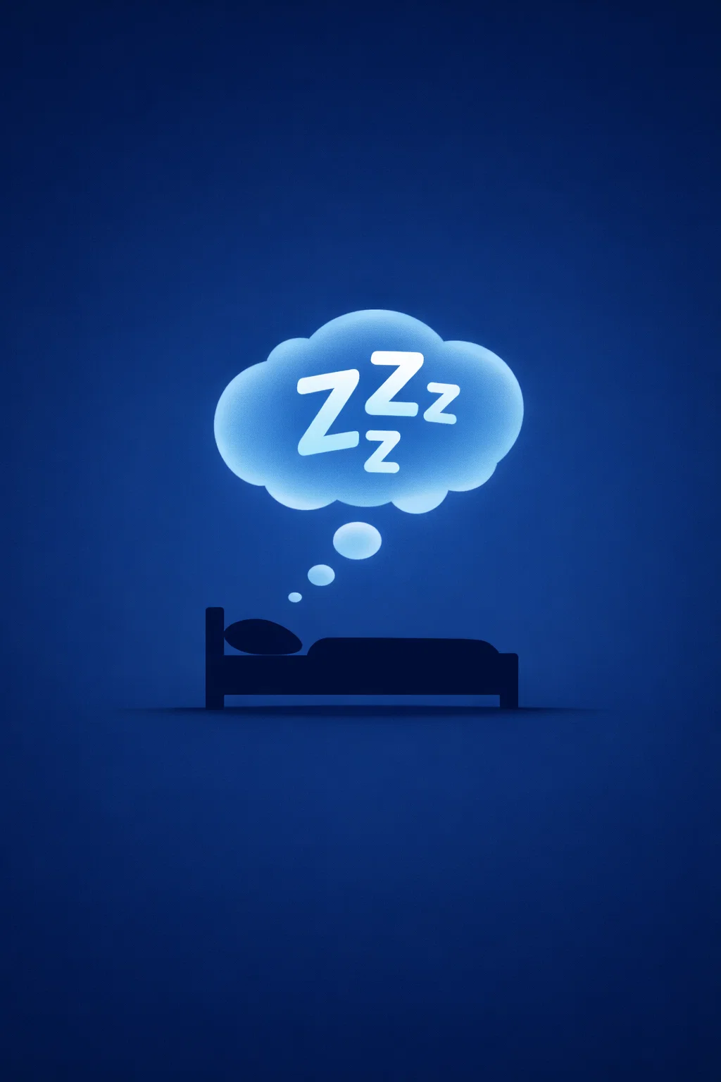 Icône sommeil avec lit et nuage “Zzz” sur fond bleu