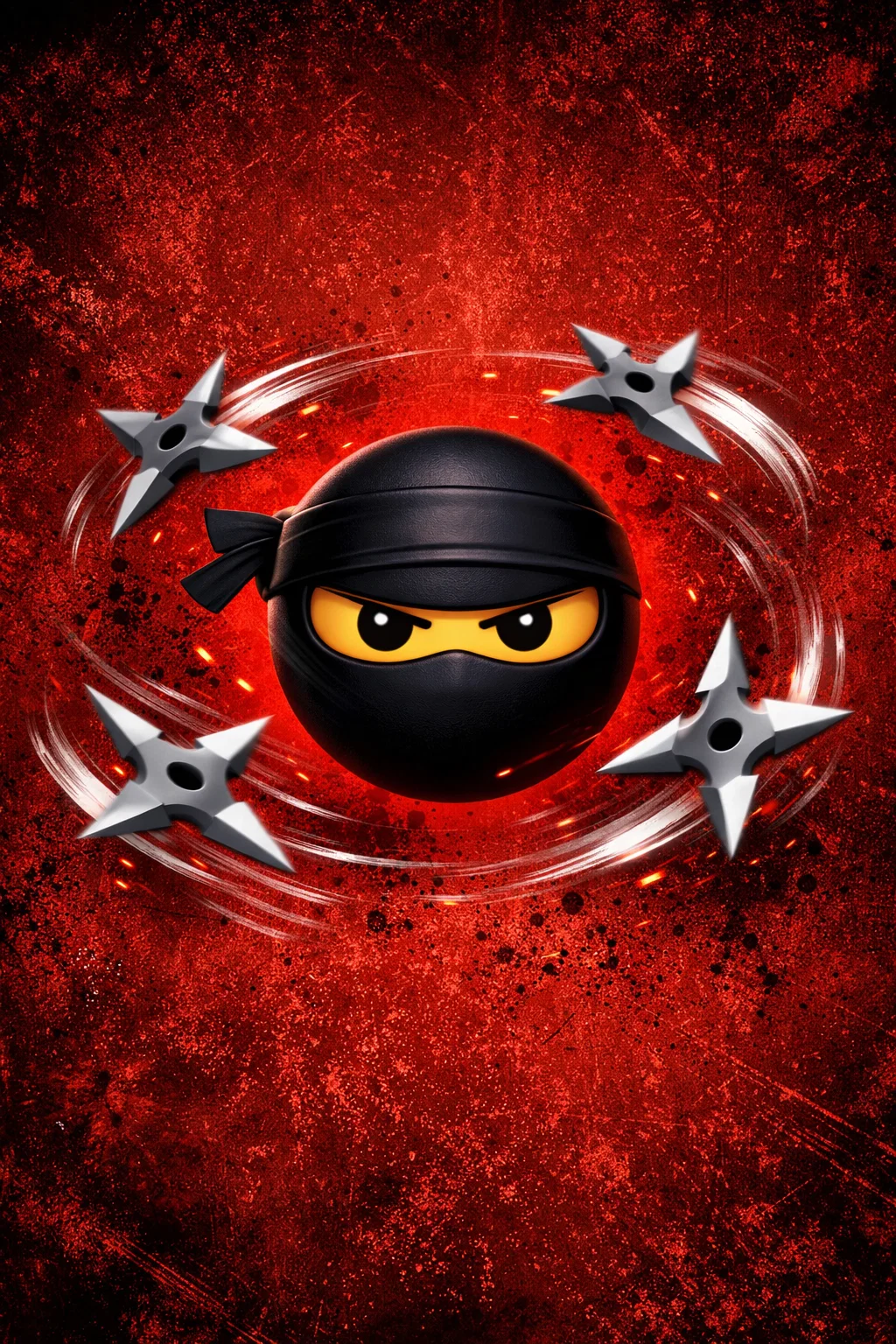 Ninja emoji avec shurikens tournants sur fond rouge