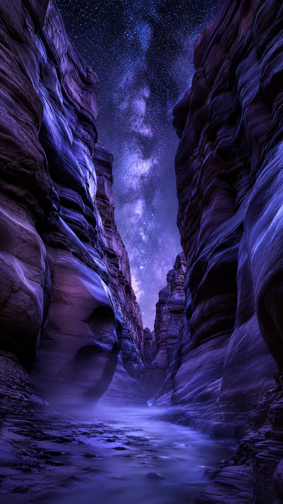 Canyon violet sous ciel étoilé