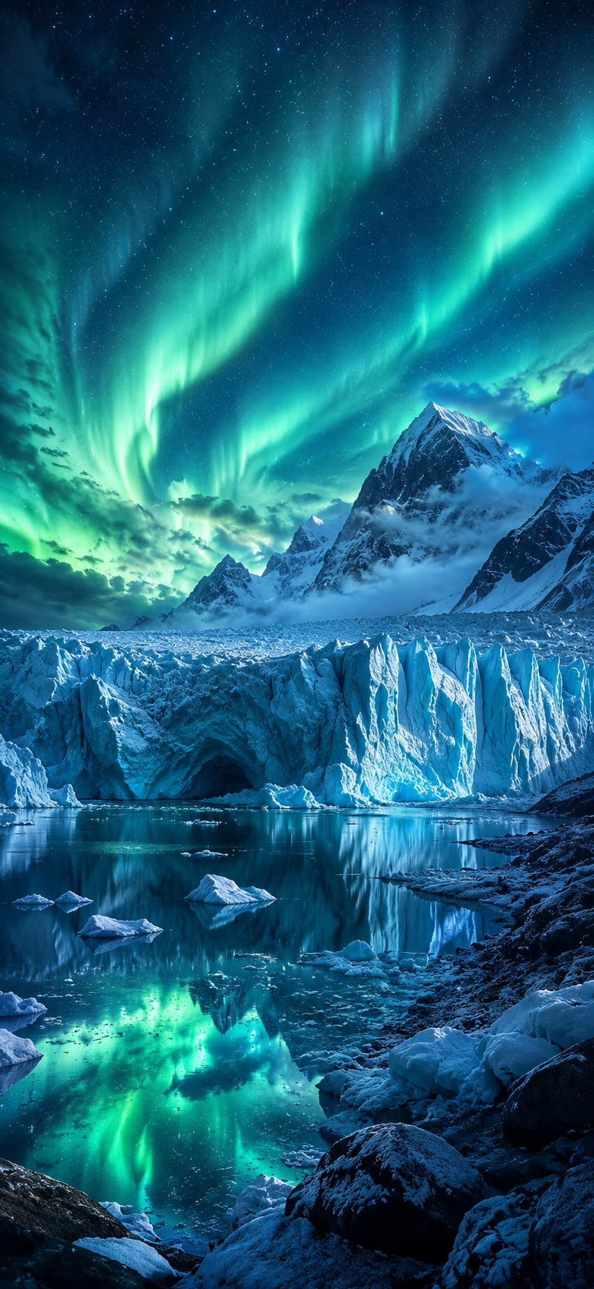 Paysage polaire sous la lumière boréale