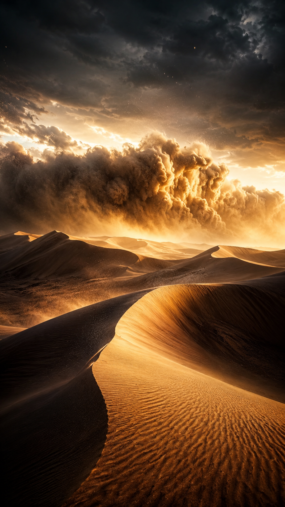 Tempête de sable dorée sur les dunes