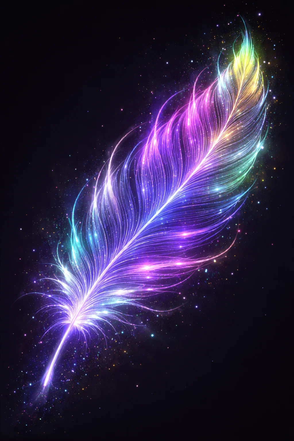 plume cosmique, plume magique, plume arc en ciel, plume holographique, plume galaxie, énergie lumineuse, plume féerique, plume spirituelle