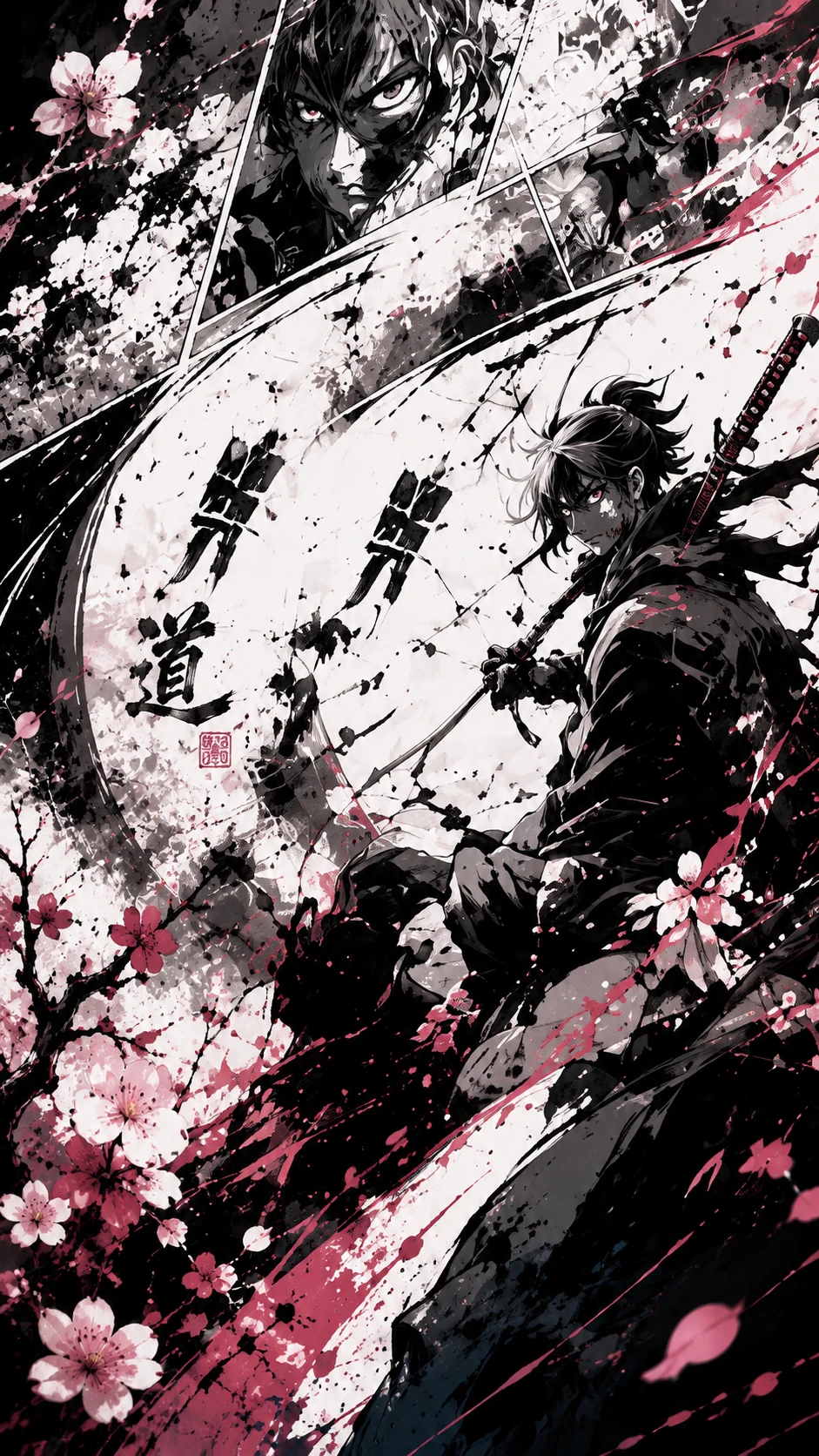 Homme avec sabre fleur de sakura