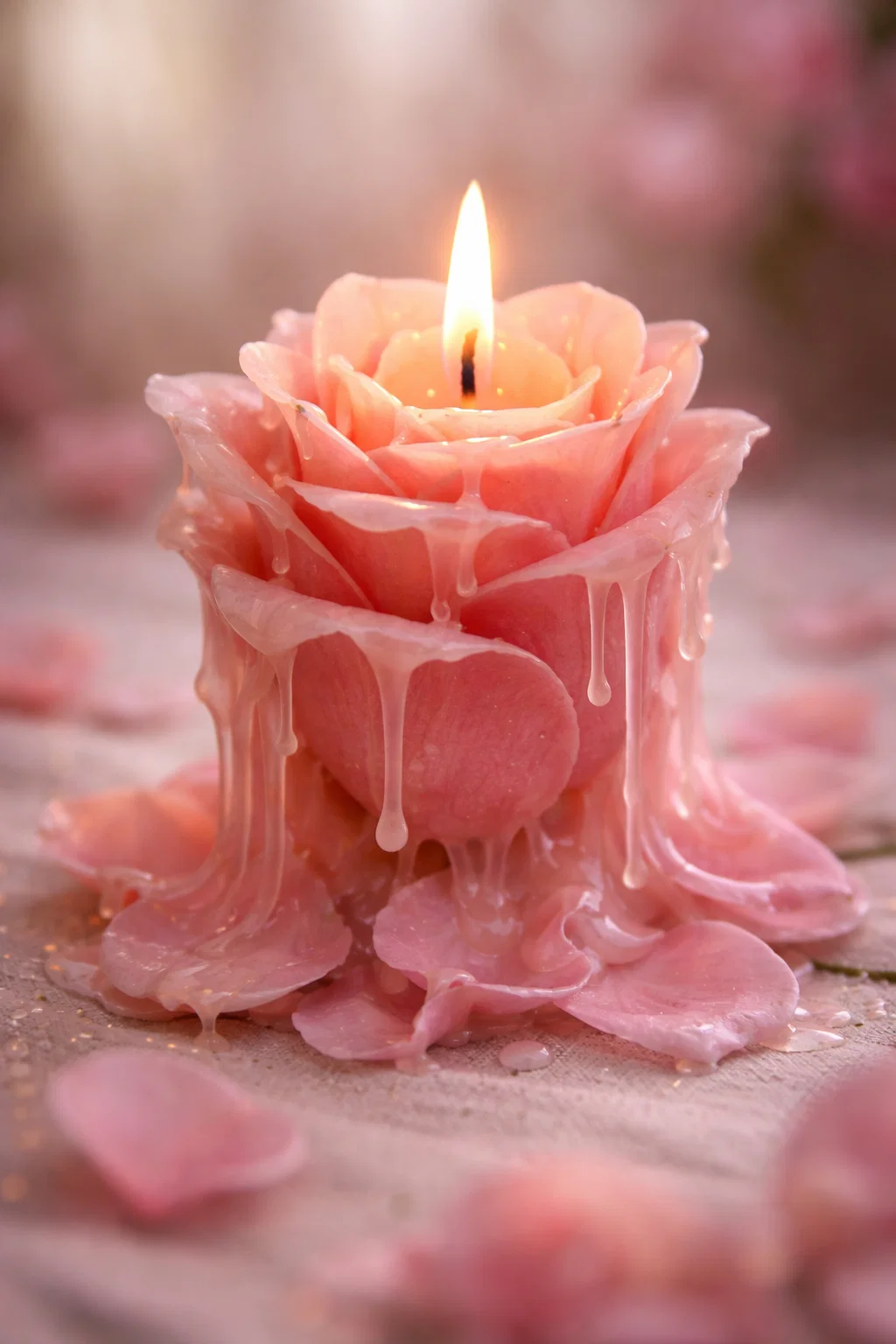 Bougie rose fondue