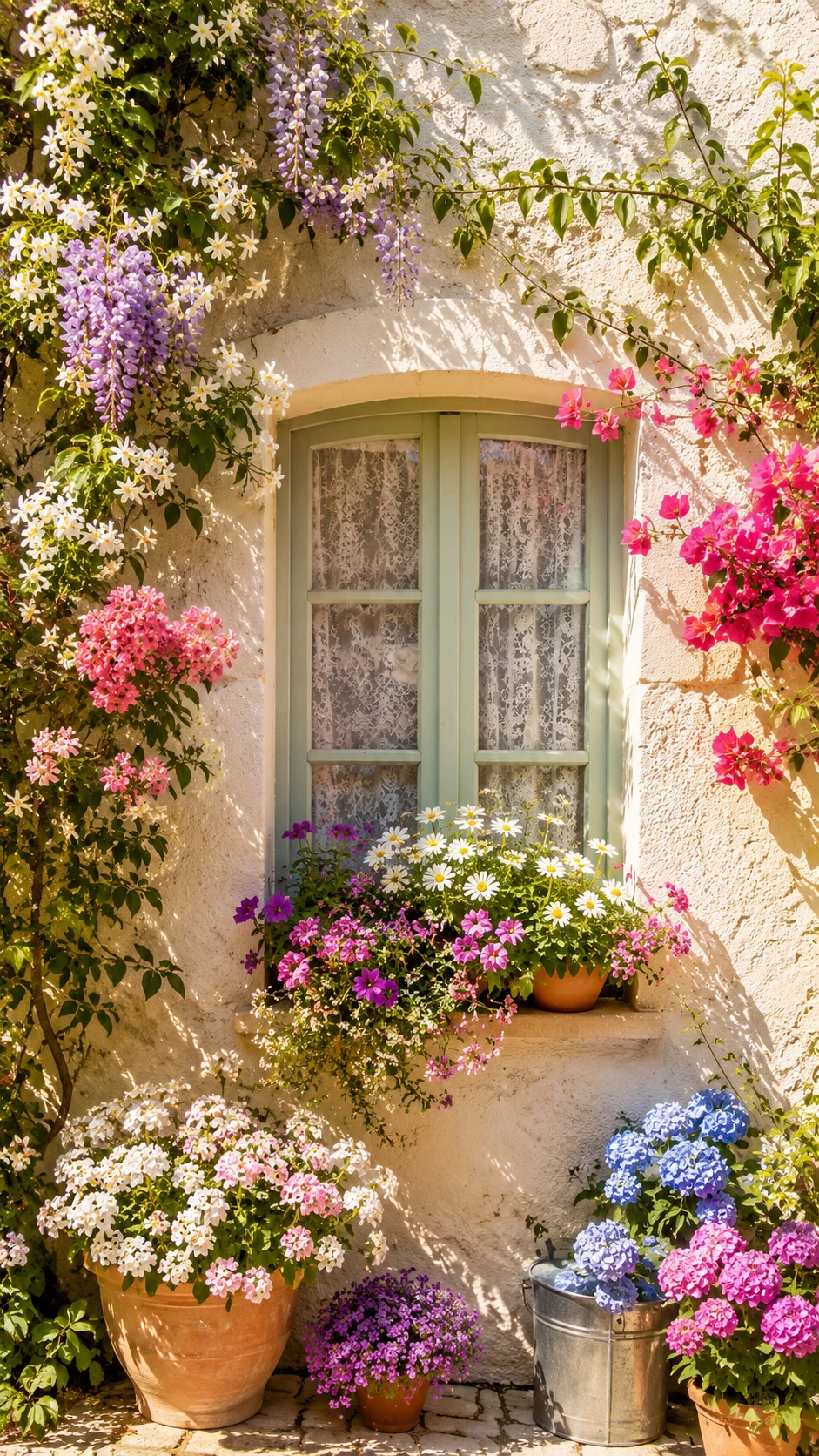 Fenêtre fleurs méditerranéennes