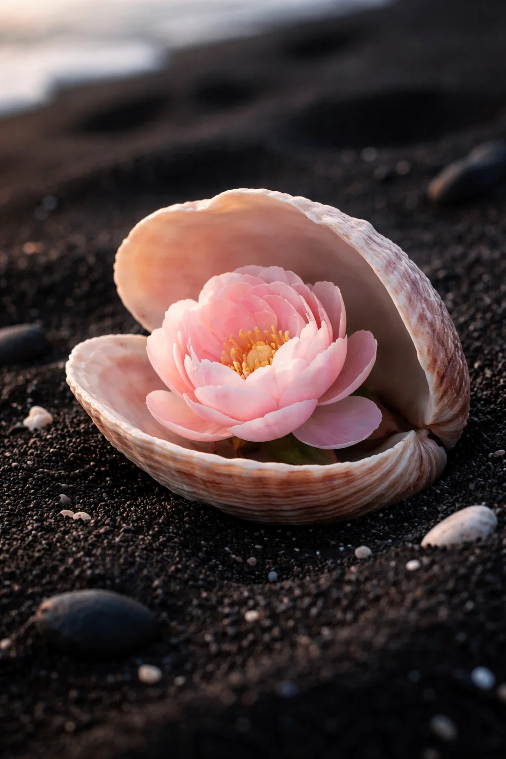 Fleur rose coquillage