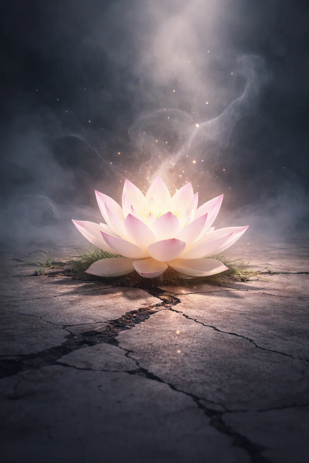Lotus lumineux sol fissuré
