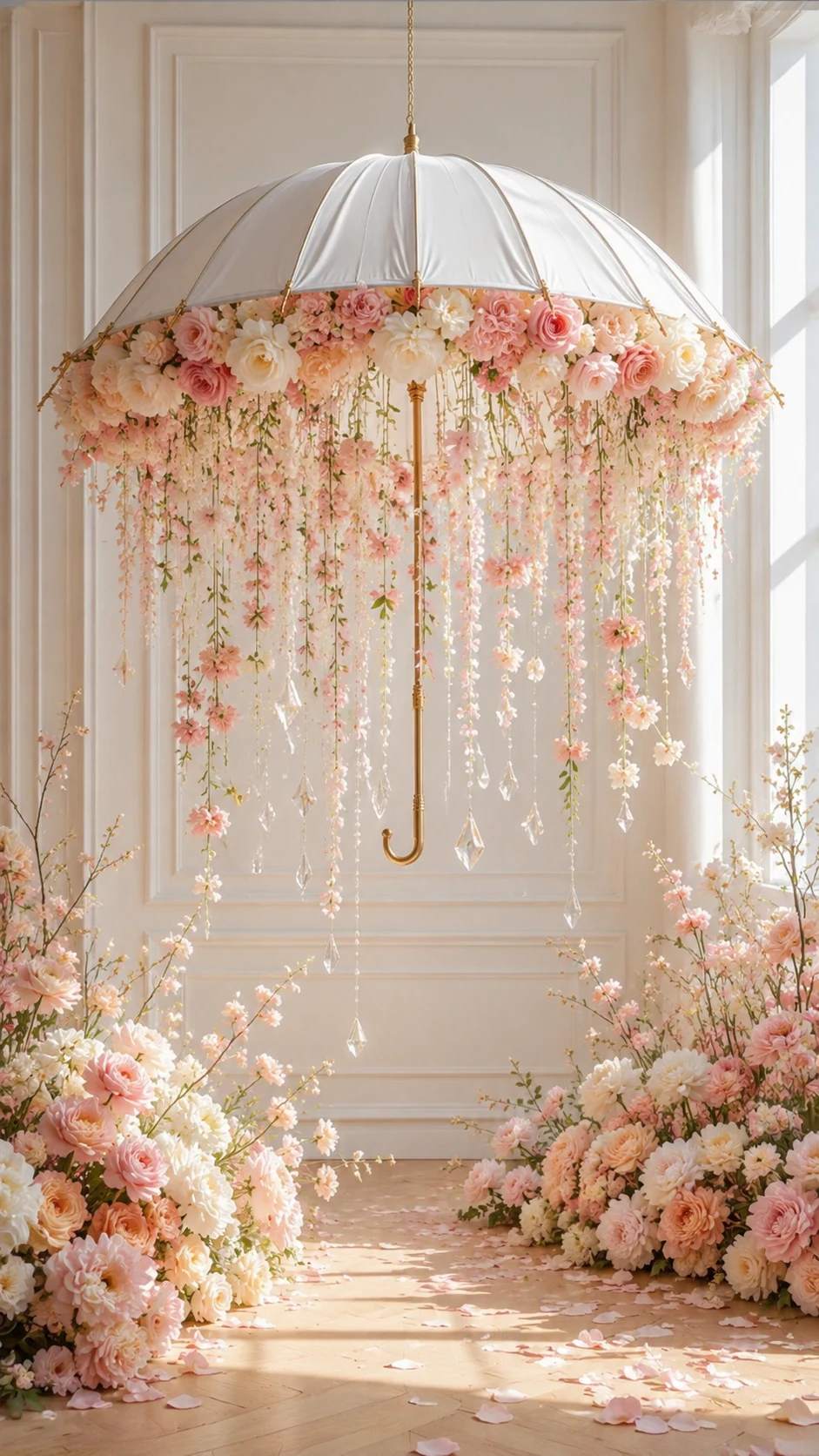 Ombrelle roses suspendues