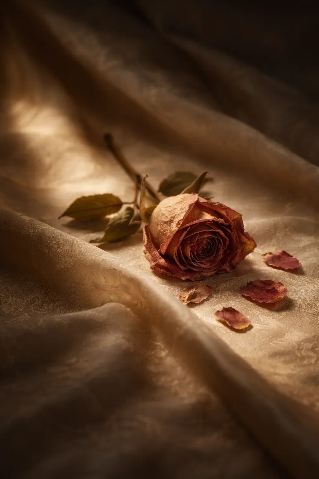 Rose fanée tissu doré