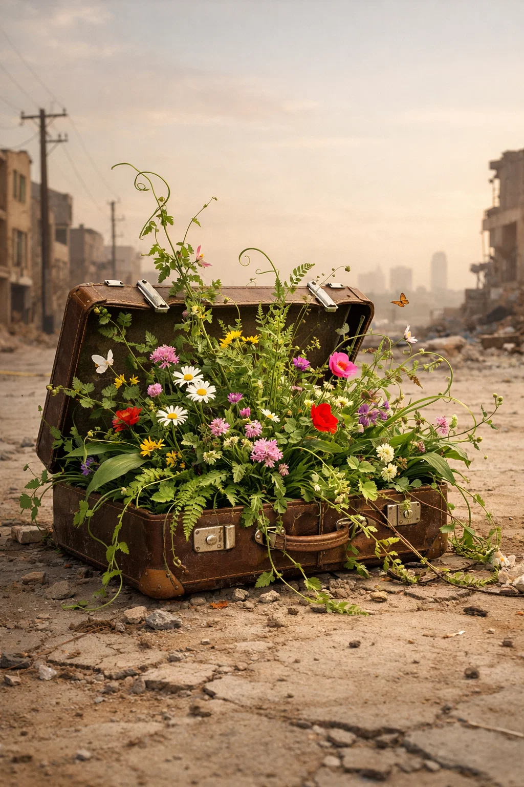 Valise fleurs post apocalyptique